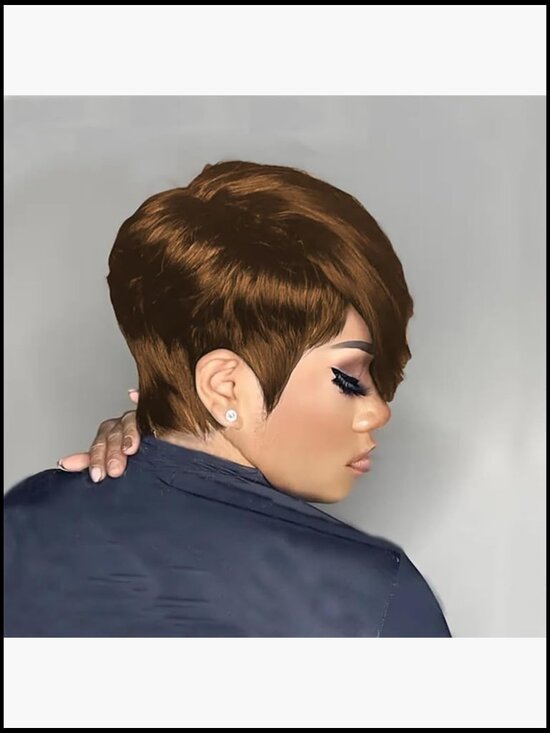 Glueless Short Layered Pixie Cut Straight Human Hair Wig With Bangs Side Part main image 5